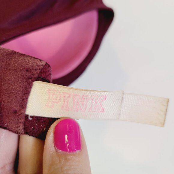 PINK Victorias Secret Maroon Burgundy Where Everwhere Lightly Lined Bra 36D - Picture 5 of 7